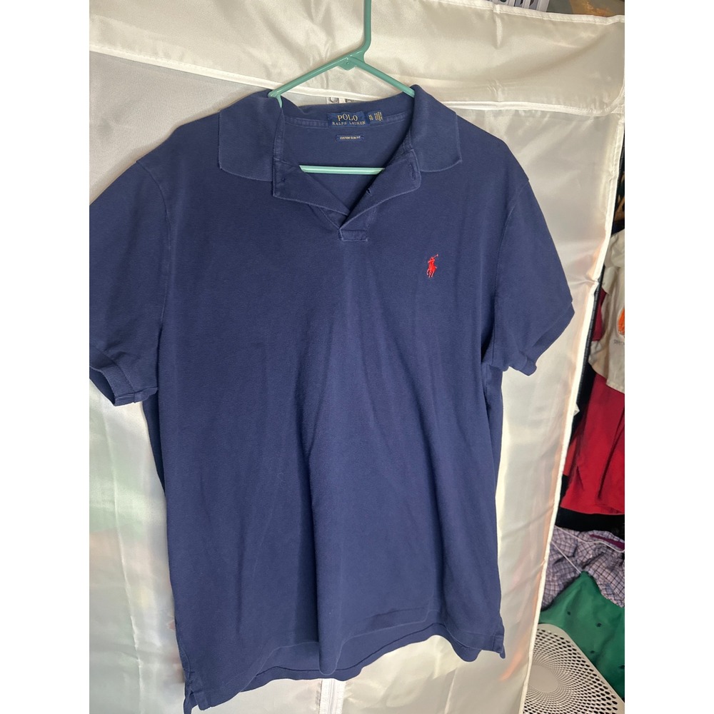 Polo Ralph Lauren Mens XL Custom Slim Fit Navy Blue Pique Short Sleeve Shirt